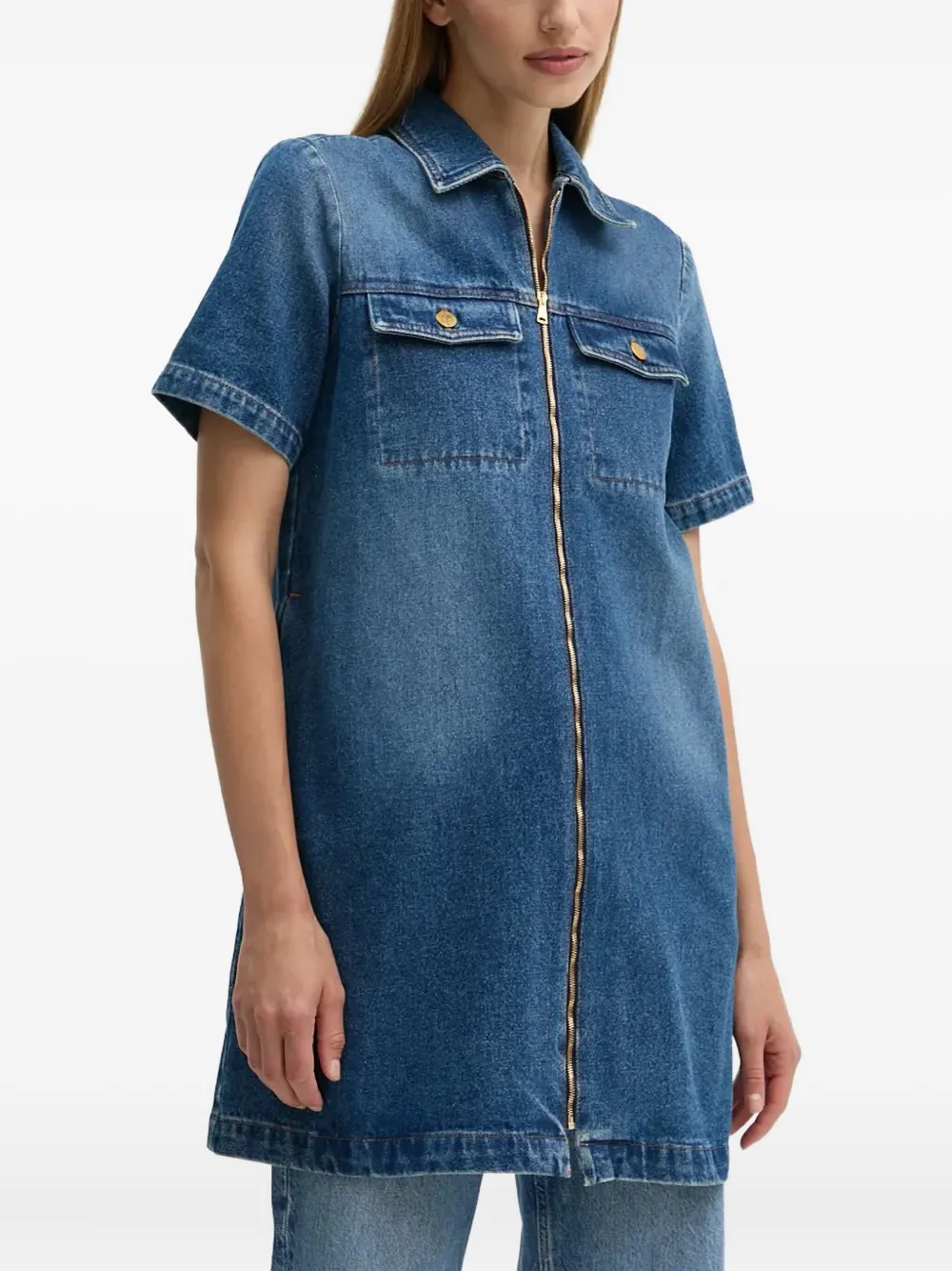Apc Zip-front Pocket Denim Mini Dress In Blue