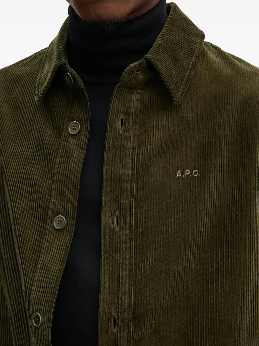 A.P.C. Ribfluwelen overhemd met borduurwerk Groen