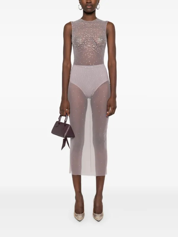【Alex Perry】クリスタル-embellished ruchedジャージミディス Crystal-embellished ruched jersey midi dress in grey - Alex