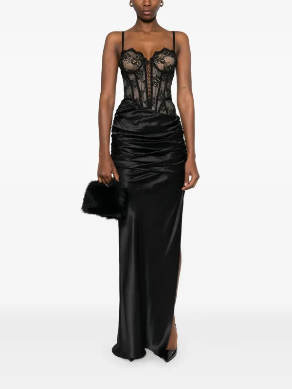 Giuseppe Di Morabito lace-panel Satin Gown | Black | FARFETCH JO