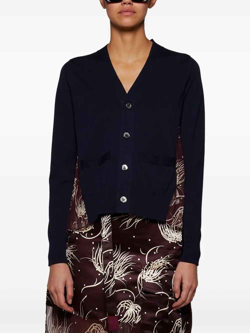  Sacai Panelled Cardigan - Blue 