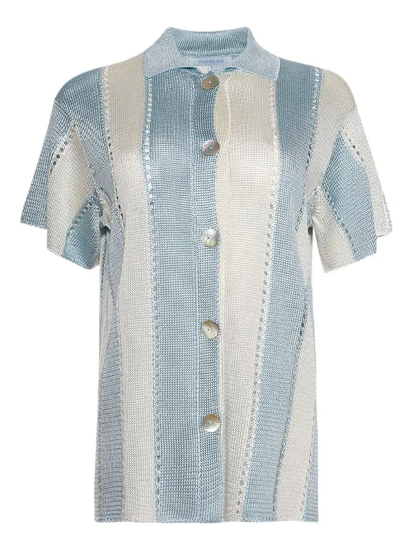 Calle Del Mar Cabana Striped Short-sleeve Shirt in Blue