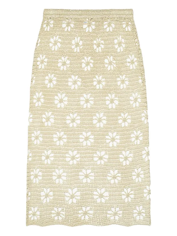 Calle Del Mar Floral Crochet Maxi Skirt in Neutrals
