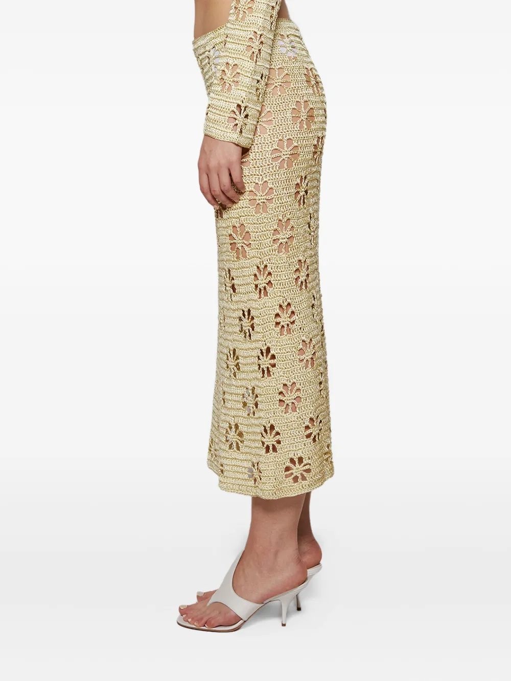 Calle Del Mar Gehaakte maxi-rok met bloemen Beige
