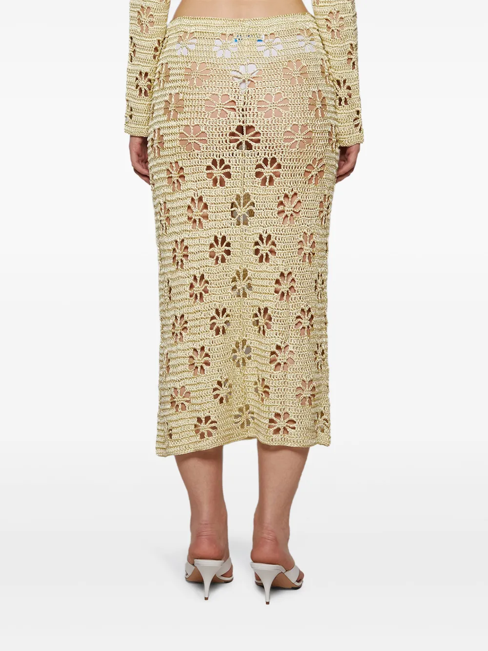Calle Del Mar Gehaakte maxi-rok met bloemen Beige