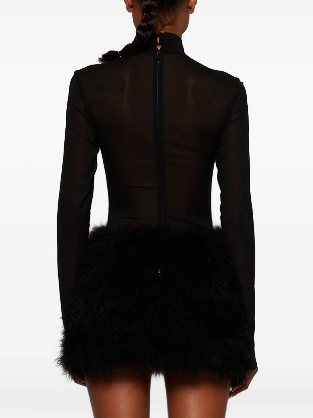 The New Arrivals Ilkyaz Ozel Elly In Mystere feather-trimmed mini dress Zwart