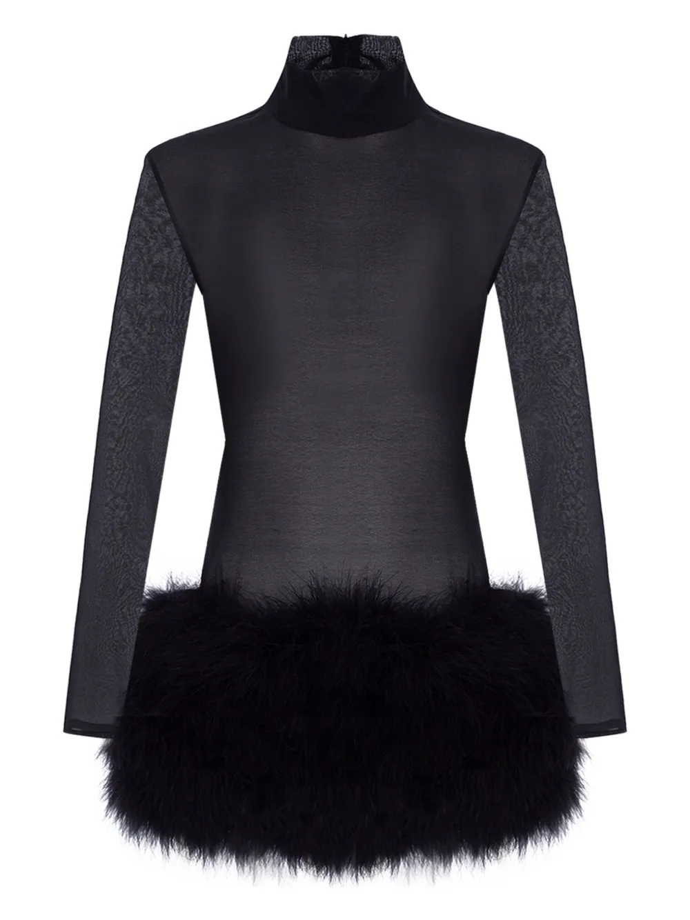 The New Arrivals Ilkyaz Ozel Elly In Mystere feather-trimmed mini dress Zwart
