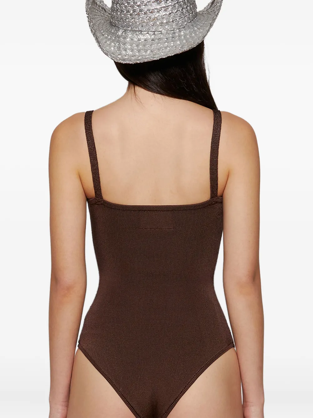 Calle Del Mar Ribbed Knit Bodysuit In Brown