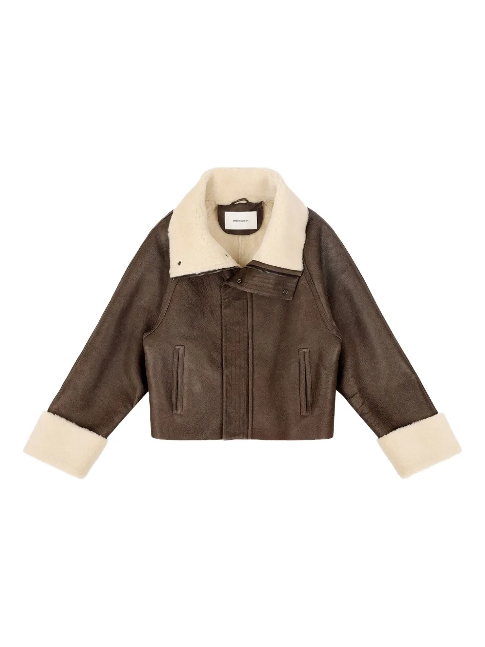 shearling-collared leather jacket