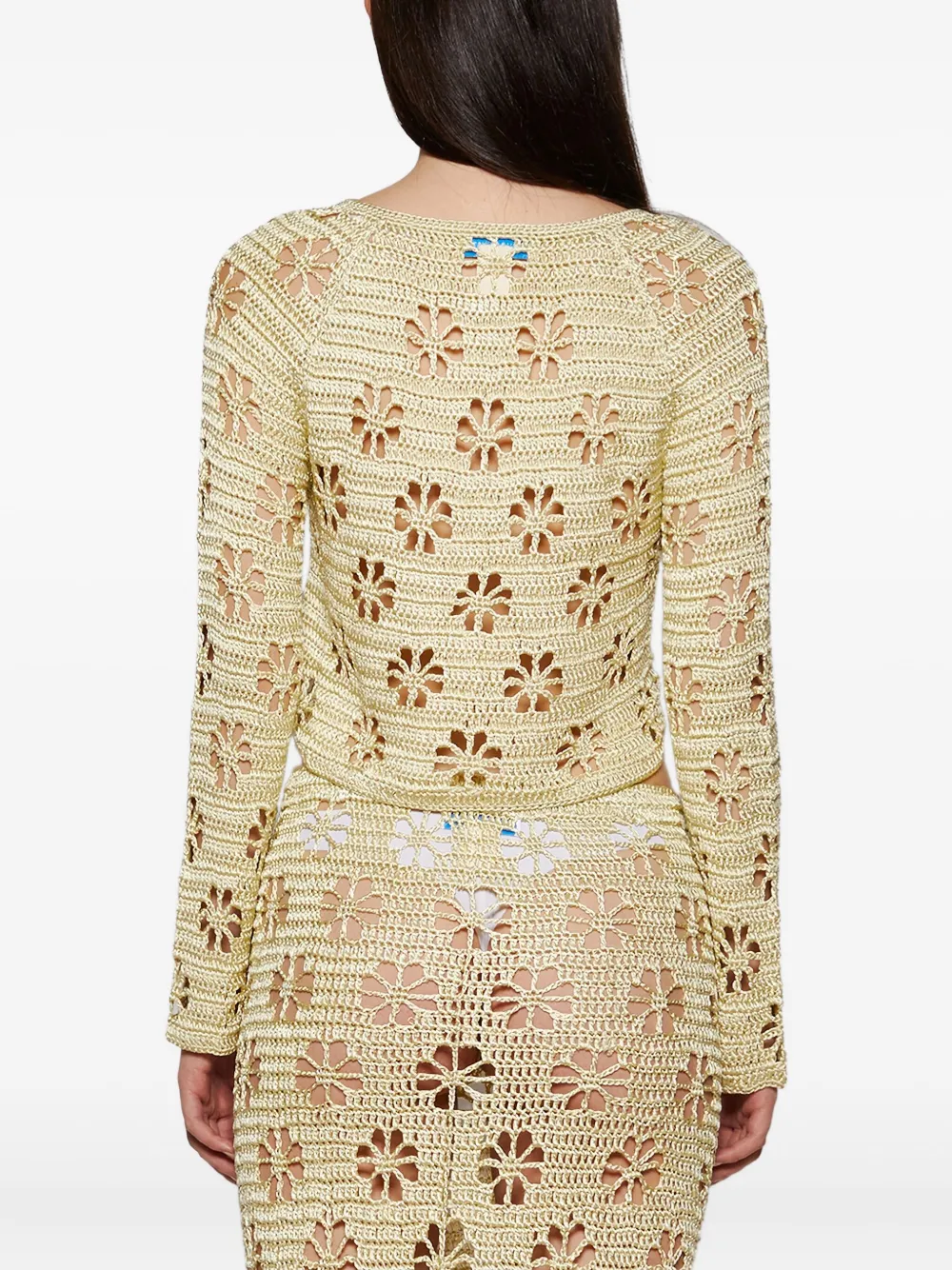 Calle Del Mar Gehaakt vest met bloemen Beige