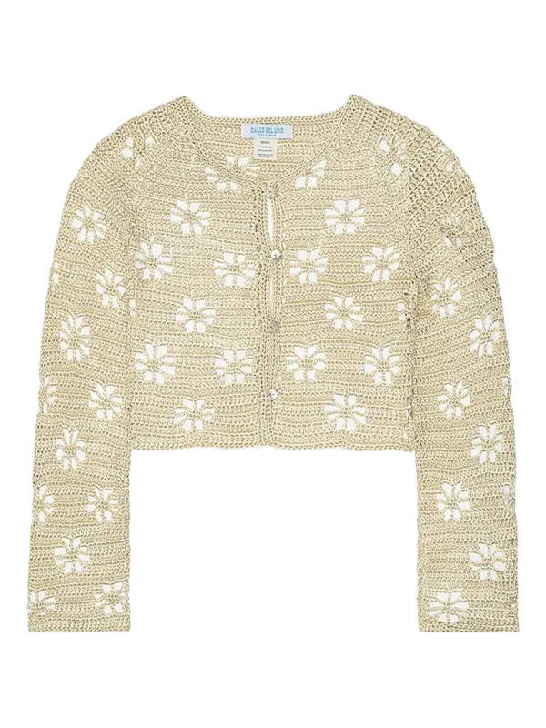 Calle Del Mar Floral Crochet Cardigan in Neutrals