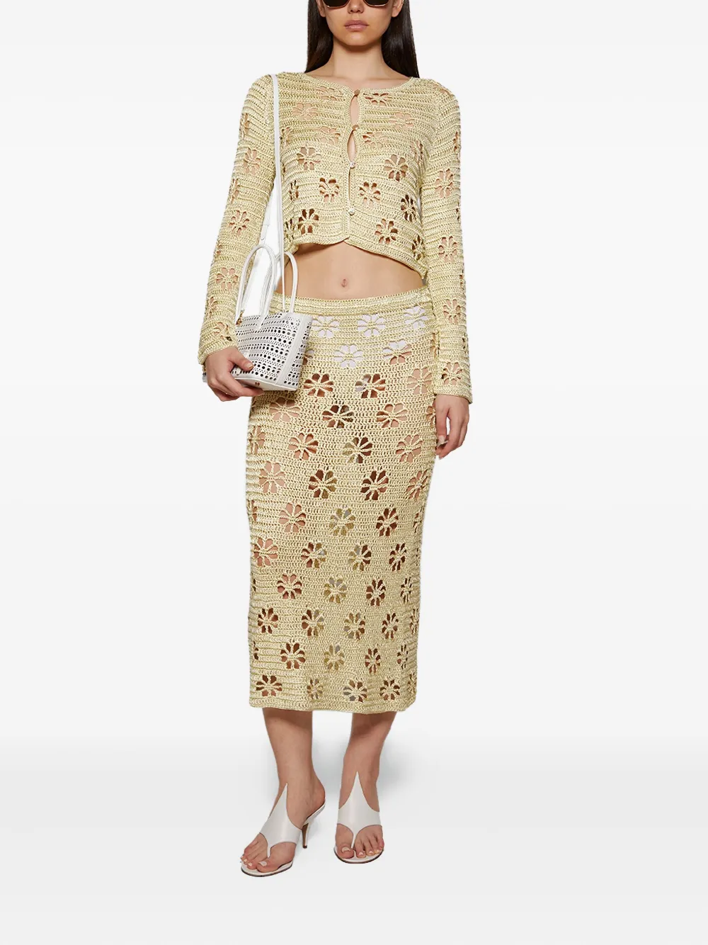 Calle Del Mar Gehaakt vest met bloemen Beige