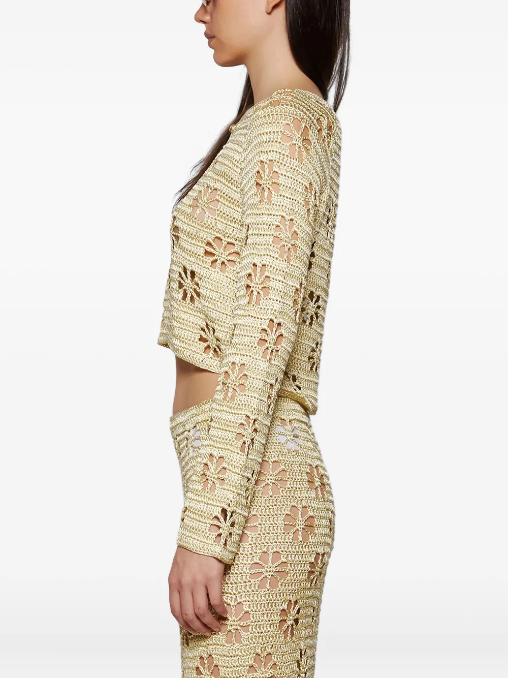 Calle Del Mar Gehaakt vest met bloemen Beige