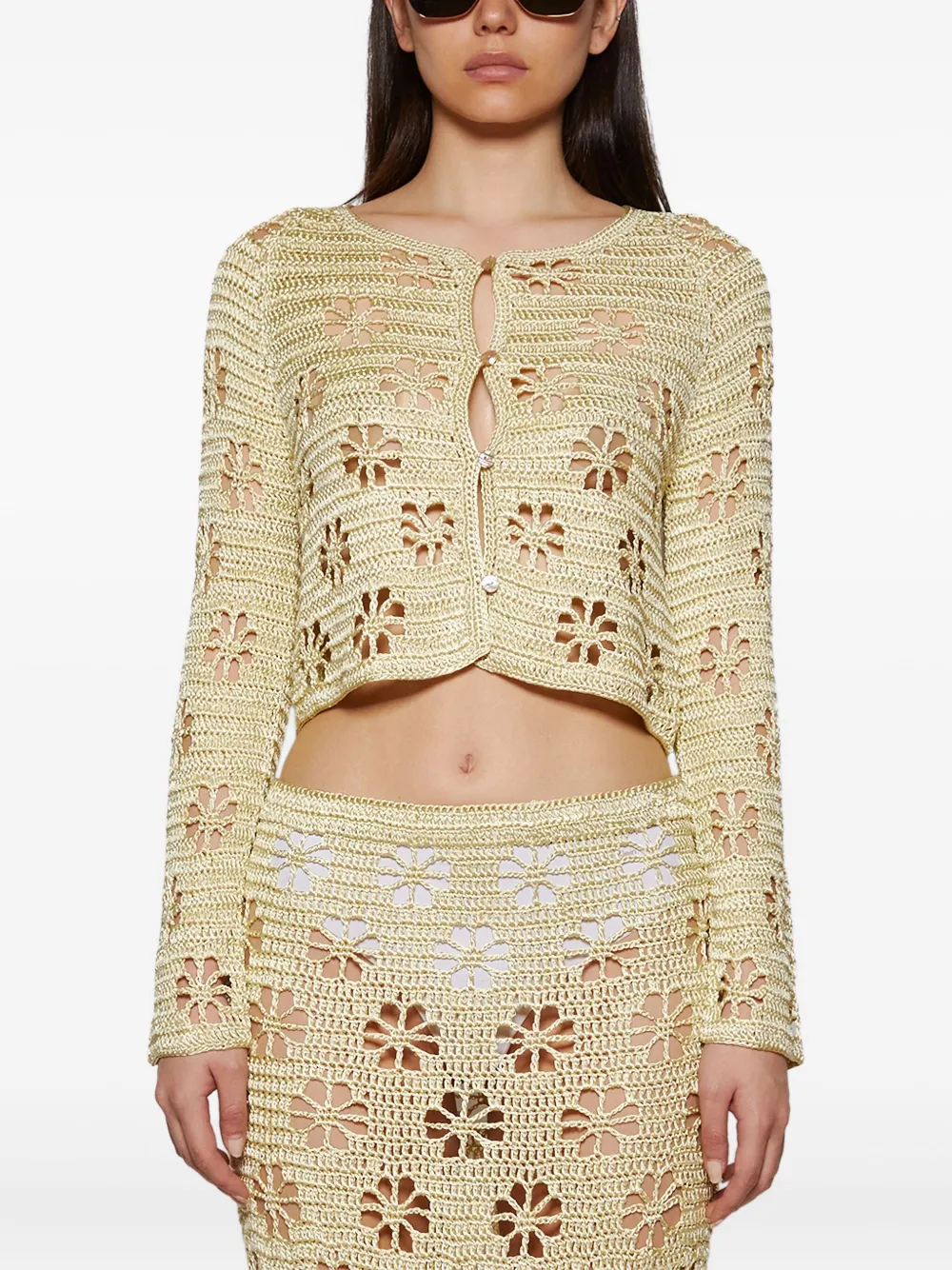 Calle Del Mar Gehaakt vest met bloemen Beige