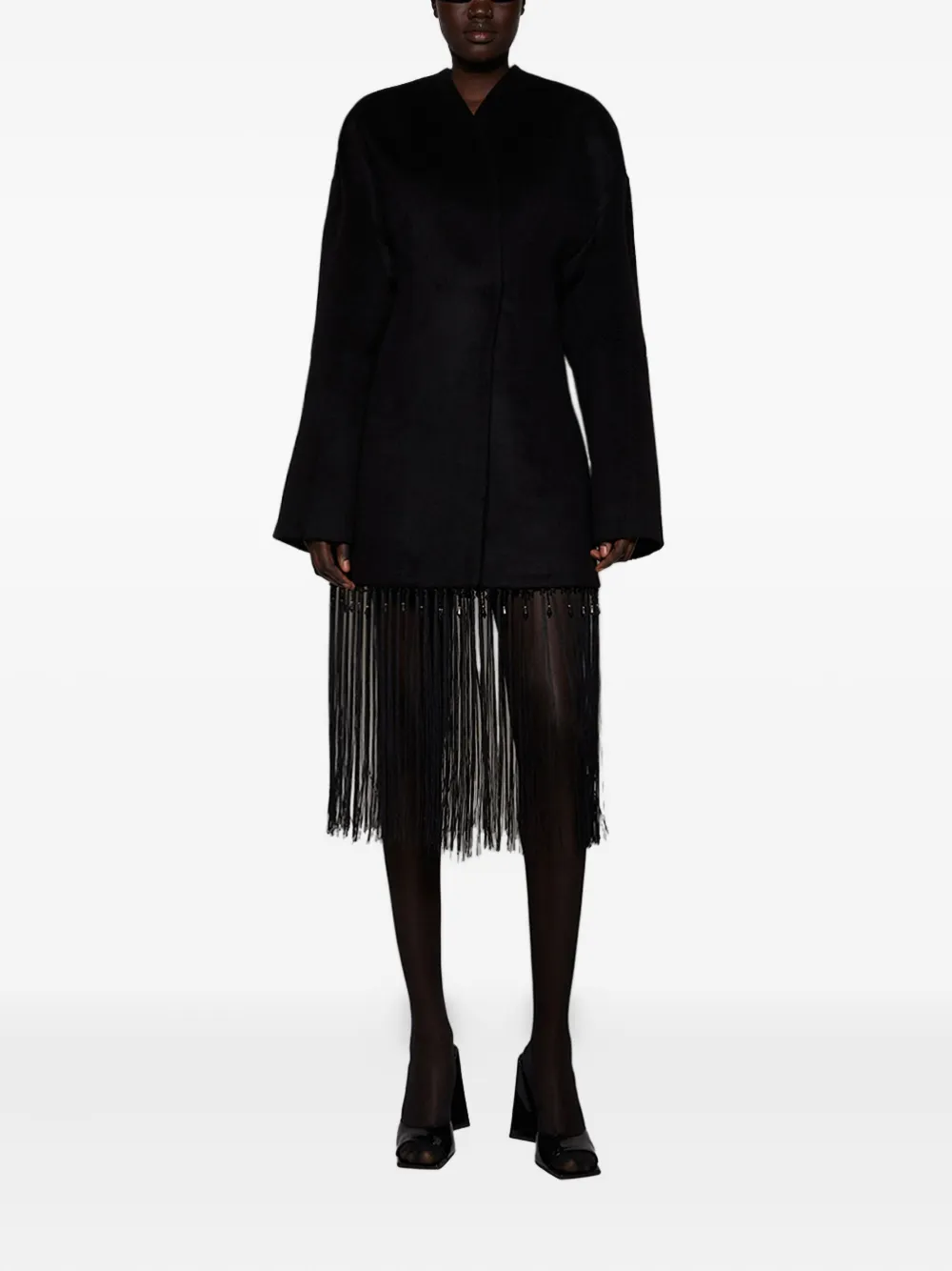 ENTIRE STUDIOS fringe-detailing wrap coat Zwart