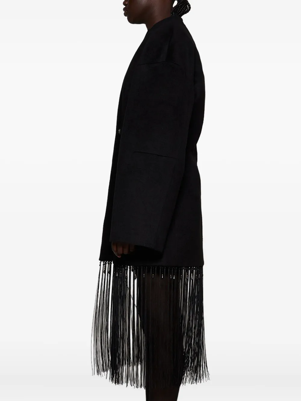 ENTIRE STUDIOS fringe-detailing wrap coat Zwart