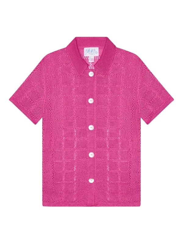 Calle Del Mar Short-sleeve Grid-pattern Shirt in Pink