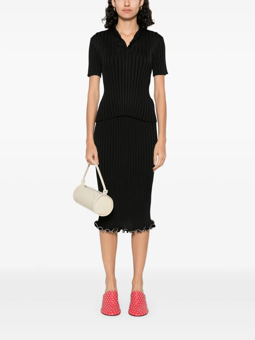Jil Sander ribbed-knit polo top - Zwart