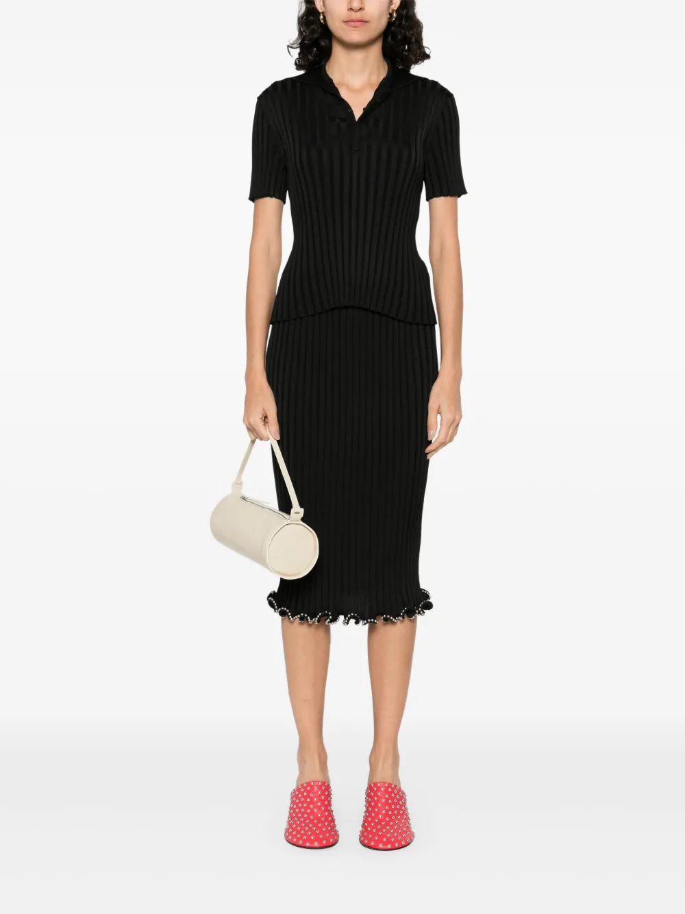 Jil Sander Midi-rok met kralen - Zwart