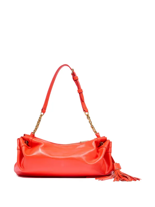 LANCEL レッド ショルダーバッグ Lancel Red Leather Hobo Handbag With Matching Pouch