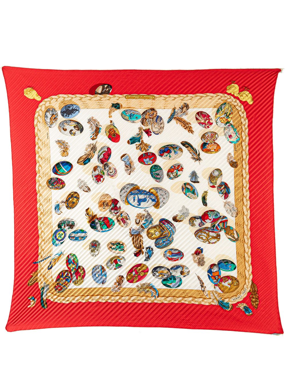 Hermes 20th Century Couvee d Hermes Pleated Silk Scarf scarves Women