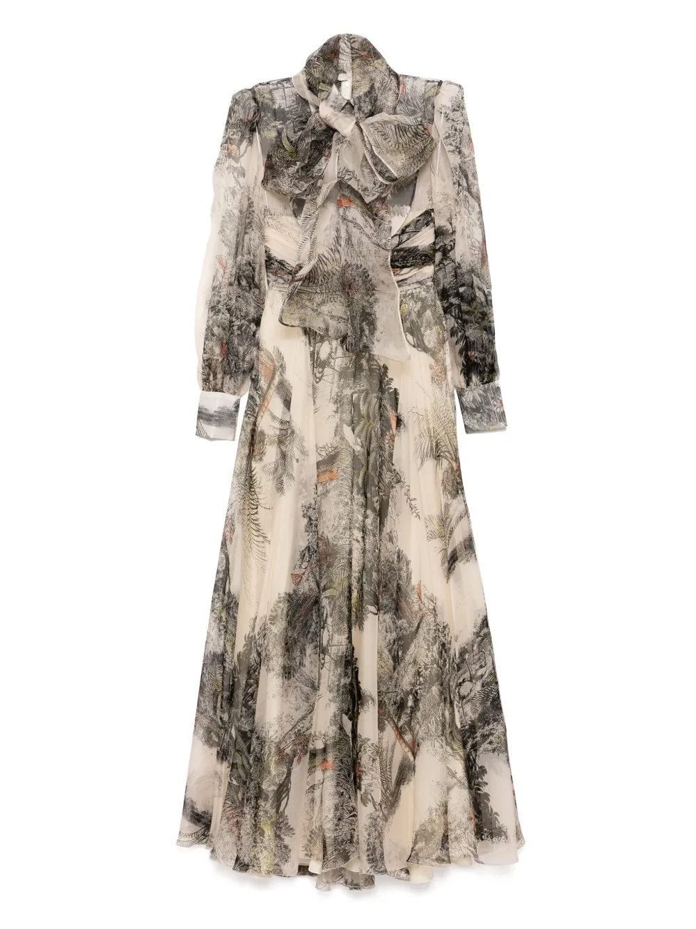 Isabel Sanchis landscape print organza long sleeves gown | Neutrals | Image 1