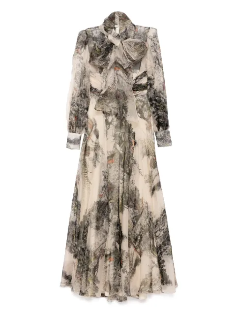 Isabel Sanchis landscape print organza long sleeves gown