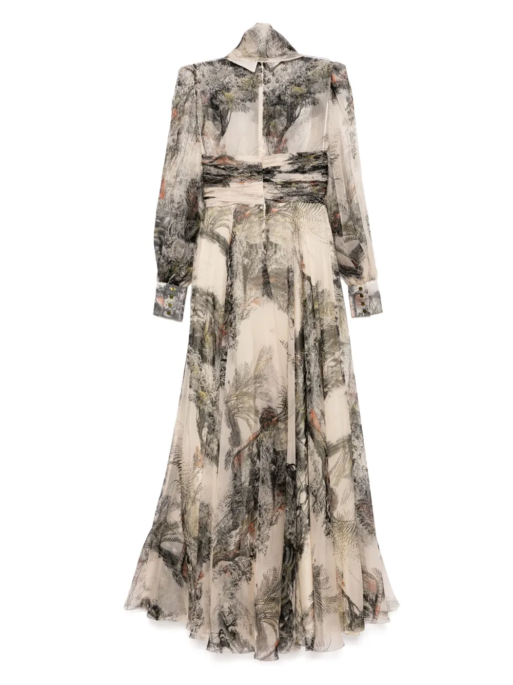 Isabel Sanchis landscape print organza long sleeves gown - Beige