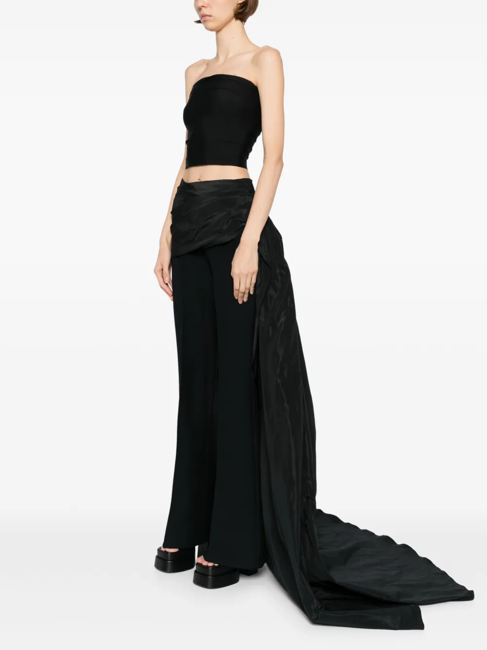 Isabel Sanchis Taffeta gedrapeerde high waist flared broek Zwart