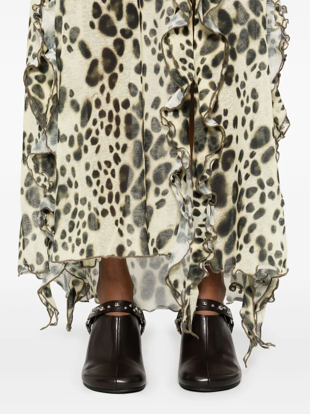 SIEDRES Maxi-jurk met dierenprint en uitgesneden details Beige