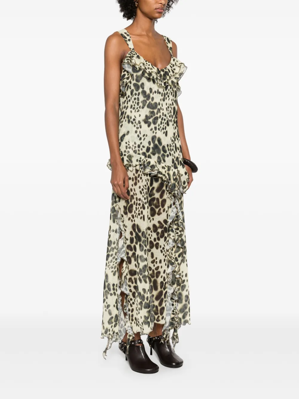 SIEDRES Maxi-jurk met dierenprint en uitgesneden details Beige