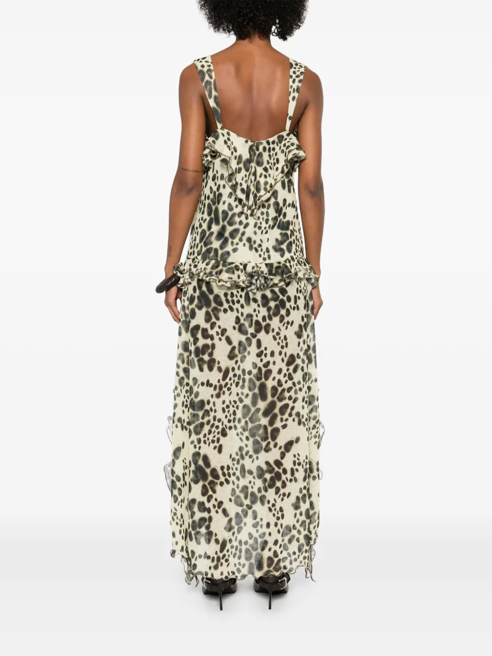 SIEDRES Maxi-jurk met dierenprint en uitgesneden details Beige