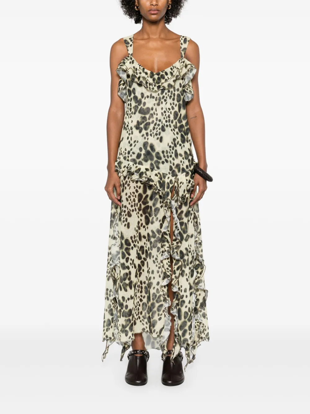 SIEDRES Maxi-jurk met dierenprint en uitgesneden details - Beige