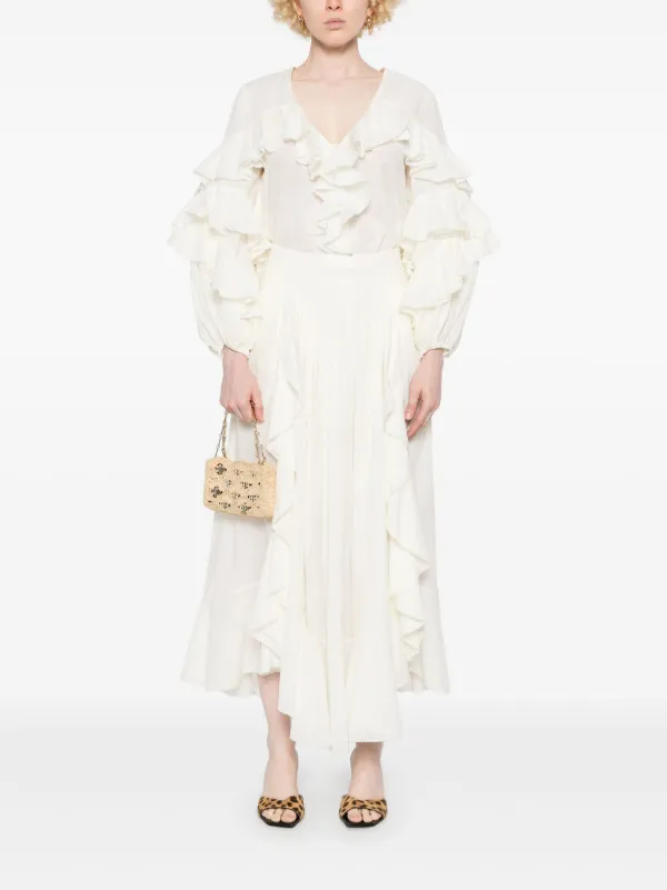 Zimmermann フリル付きホワイトシャツ ZIMMERMANN ラッフル ブラウス | ホワイト | FARFETCH JP