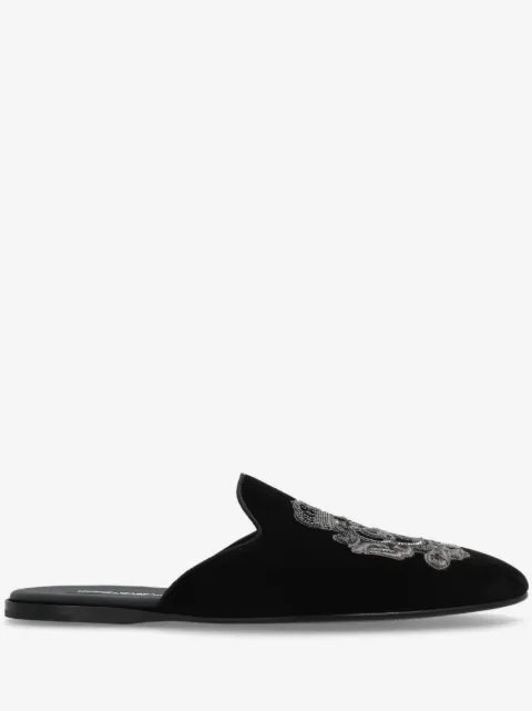 Dolce & Gabbana velvet slippers with coat of arms embroidery