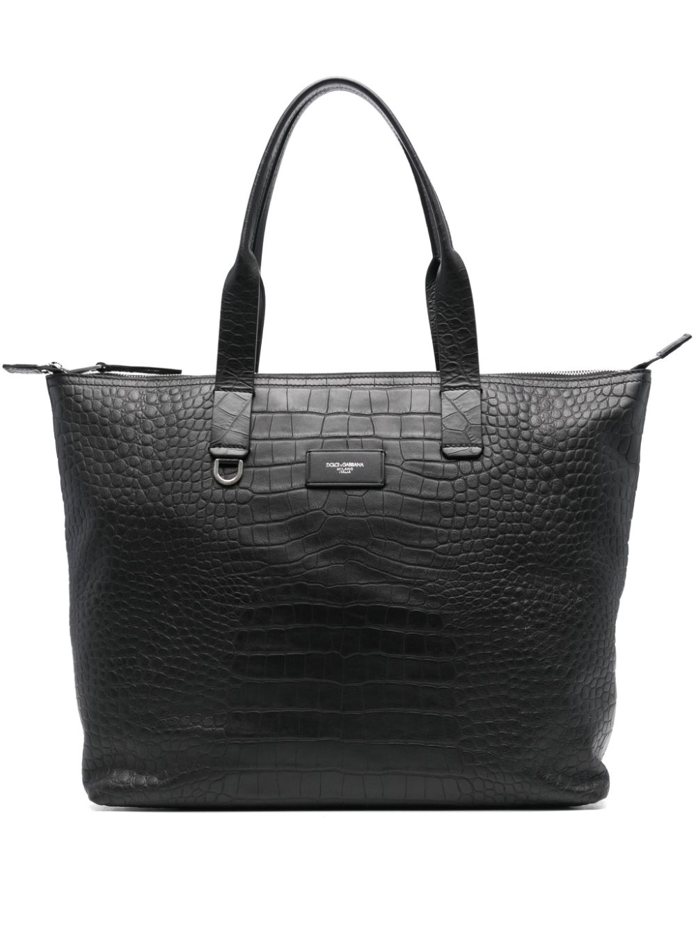 crocodile-embossed leather tote bag