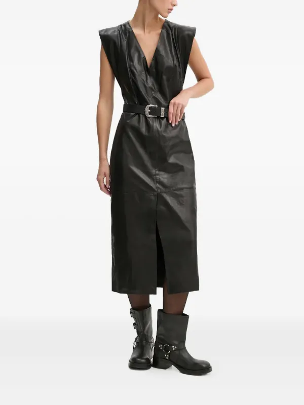 knee length dresses for ladies Iro grey sleeveless with pleated detail asymmetrical midi dress - BOPF