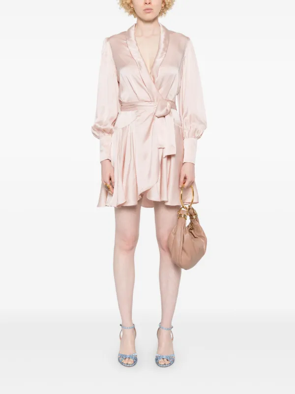 送料込/関税込■ZIMMERMANN■リネン&シルクのミニドレス ZIMMERMANN シルク ラップミニドレス | ピンク | FARFETCH JP