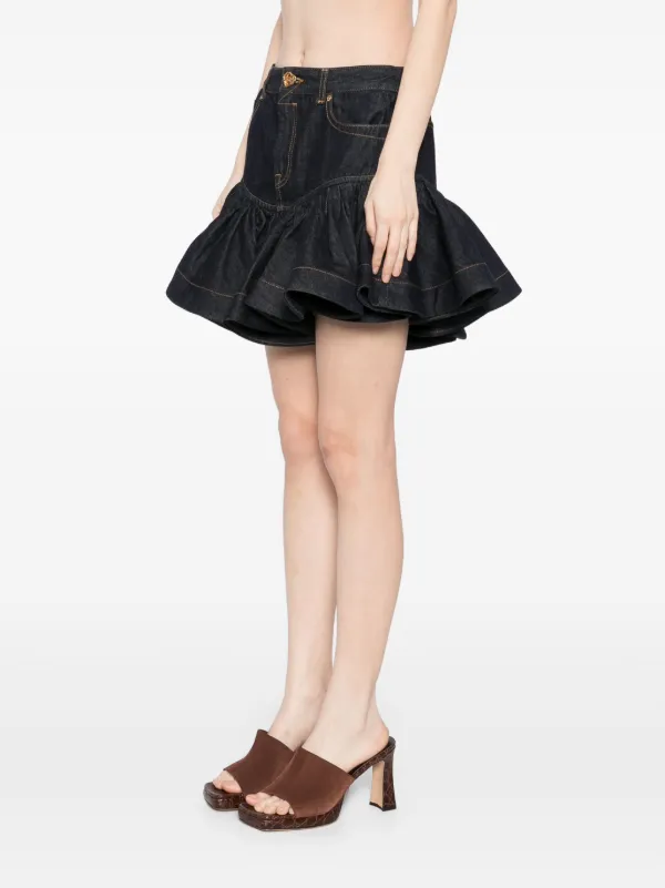 ZIMMERMANN Crush Denim Frill Mini Skirt | Blue | FARFETCH