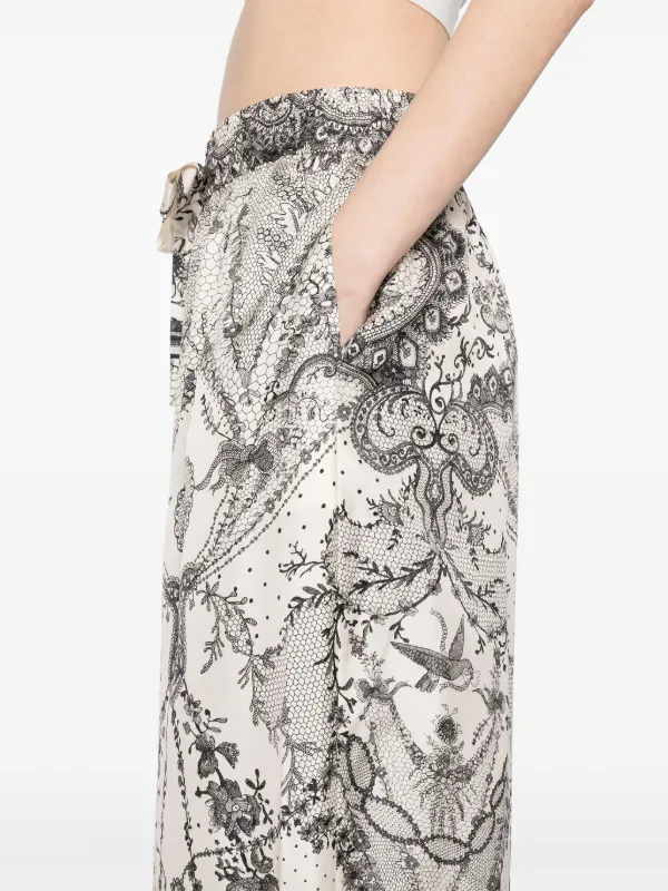 【Zimmermann】CRUSH DRAW WAIST PANT シルク リラックスパンツ ZIMMERMANN Crush Draw Waist Trousers | White | FARFETCH