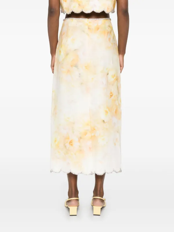 ZIMMERMANN Crush Scalloped Midi Skirt | Yellow | FARFETCH