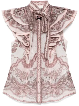ZIMMERMANN Crush Frilled Blouse | Pink | FARFETCH