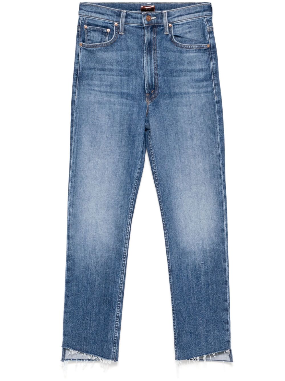 high-waisted rider ankle step fray jeans