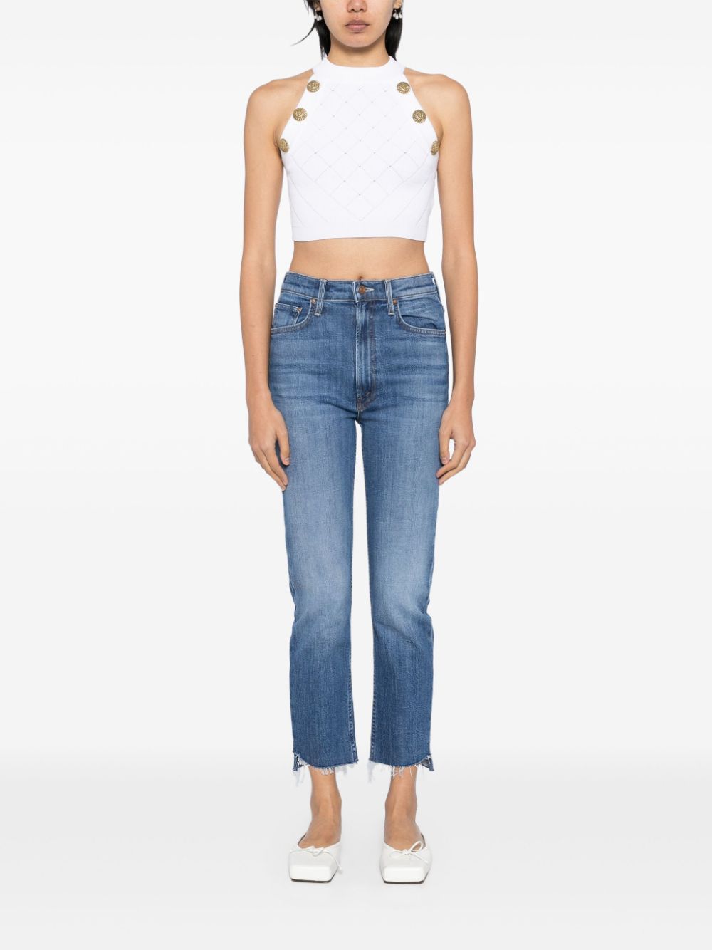 MOTHER High waist jeans met franje - Blauw