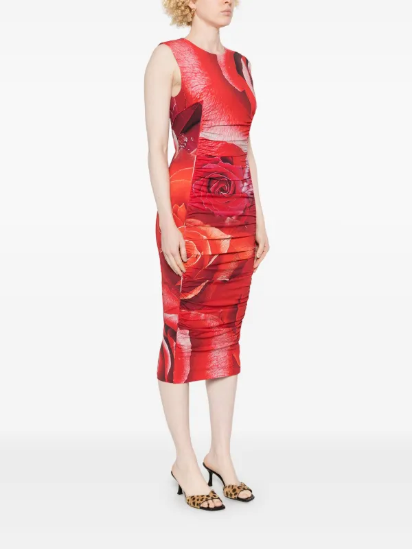 Roberto Cavalli rose-print Midi Dress | Red | FARFETCH