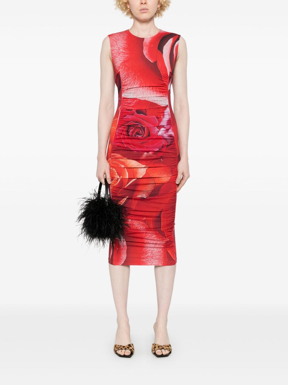 Roberto Cavalli rose-print midi dress - Rood