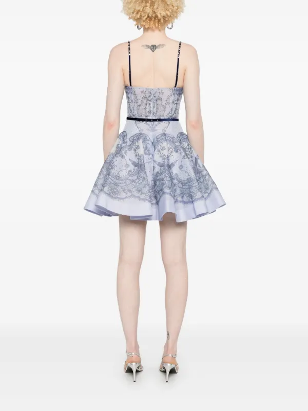 【Zimmermann】CRUSH TWIST FRONT MINI DRESS ツイストフロント Crush Twist Front Mini Dress Blue Lace Print Online | Zimmermann