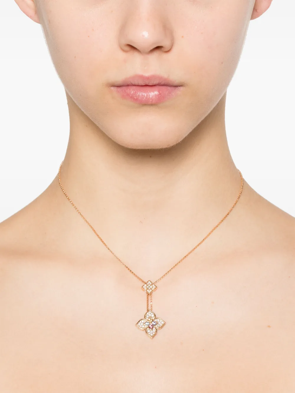 Roberto Coin 18kt roségouden Princess Flower halsketting met stenen - Roze