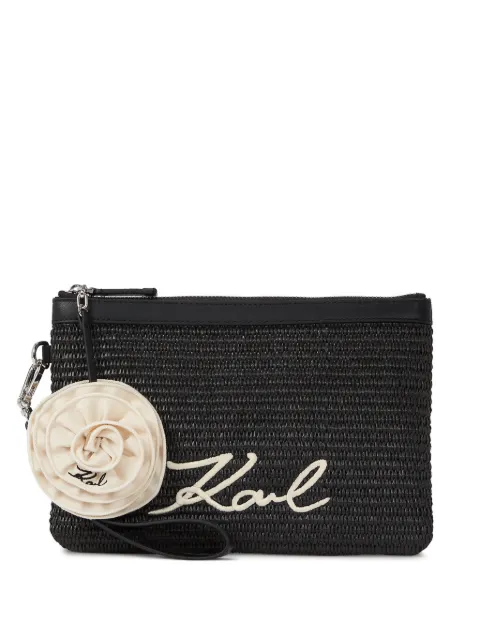 Karl Lagerfeld Signature flower raffia pouch