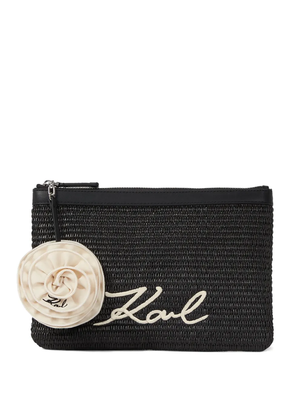Karl Lagerfeld Signature flower raffia pouch | Black | Image 1